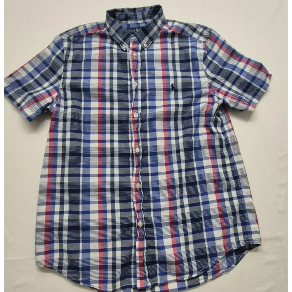 Ralph Lauren boy's‎ blues/red plaid short sleeve button up shirt sz XL (18-20)